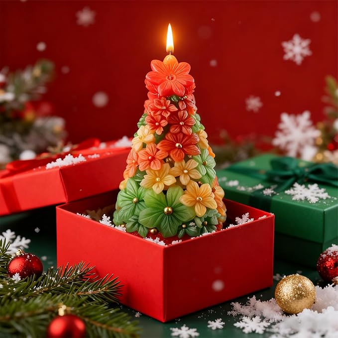 3D Christmas Tree Silicone Candle Soap Epoxy Resin Wax Mold Silicone Shapes Christmas Trees Mold for Candle Resin Soap Craft Cake Chocolate Making Kit Christmas Gift (Flower Christmas Tree)