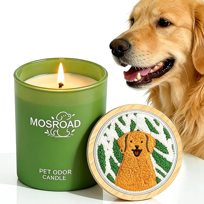 Pet Odor Eliminator Candle – Lavender & Green Tea, 60-Hour Long Burn Time, Plant Based Pet Safe Soy Wax Candles for Home Scented, Cat & Dog Friendly Odor Eliminating Candle Gift