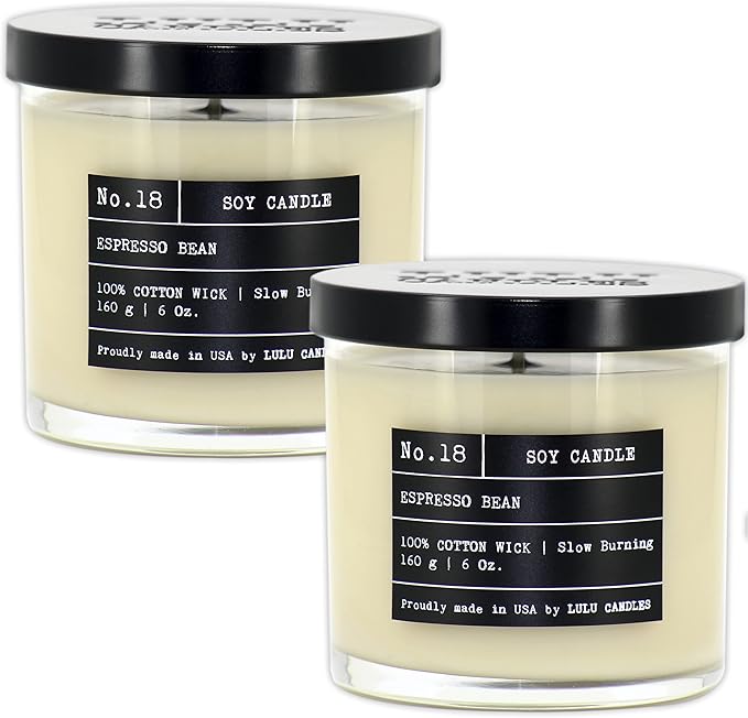 Lulu Candles | Espresso Bean | Luxury Scented Soy Jar Candle | Hand Poured in The USA | Highly Scented & Long Lasting (6 Oz. 2 Pack)