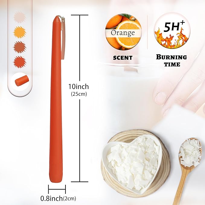 Smokeless Long Taper Candles Orange Scented 10 Inch Handmade Gradient Dinner Candlesticks for Home Decoration Holiday Gifts