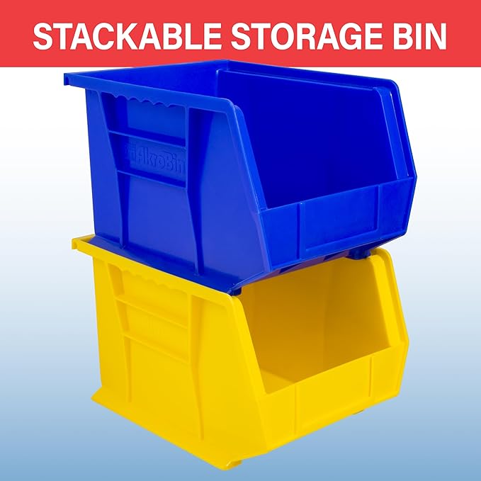 Akro-Mils 30239 AkroBins Plastic Storage Bins, Space-Saving Stackable Bins for Garage, Pantry, Craft Organization, 11-" x 8-" x 7-", Yellow, 6-Pack