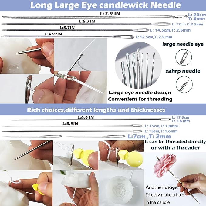 24PCS Candle Making Supplies with Plastic Storage Box Big Eye Long Wick Needle for Candles &Silicone Mold,Punch Needle with Hook Eye,Candle Tool Kit for Beginner,Wicks Placing Tube,Stirring Spoon