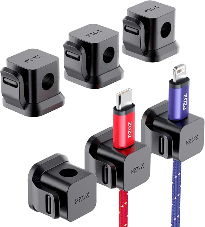 PZOZ 6 Pack Cord Organizer, Adhesive Charger Cable Clips, Wire Holder Keeper Organizer, Charging USB Cable Management for Home Office Desk Phone Car Wall Desktop Nightstand (Black)