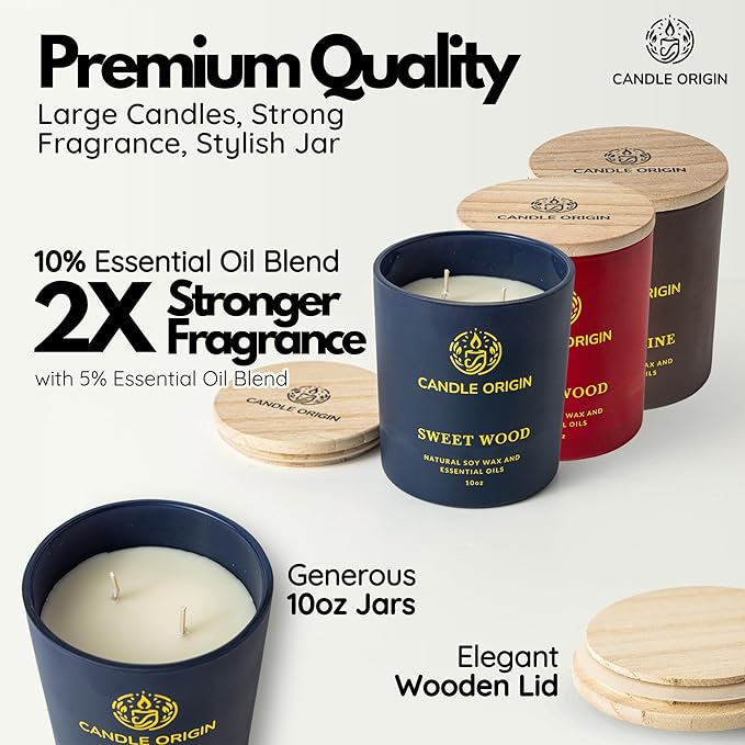 3×10 oz Scented Candles Premium Gift Set for Men - Aromatherapy Candles for Him - Natural Soy Wax - Clean Burning - Masculine Decor for Home, Office, Man Cave