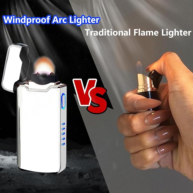 YOZWOO Rechargeable USB Electric Lighter High Power Flame Arc Lighters Plasma Lighters Windproof Camping Lighter with Long Battery Life for Home and Outdoor (Silver)