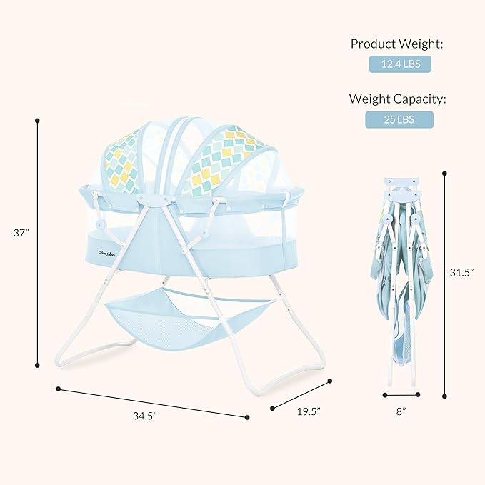 Dream On Me Karley Bassinet for Newborns, Award-Winning National Parenting & Mom’s Choice Winner, Portable Lightweight Bassinet with Adjustable Canopy, Dual-Sided Mattress & Storage Bag - Aqua