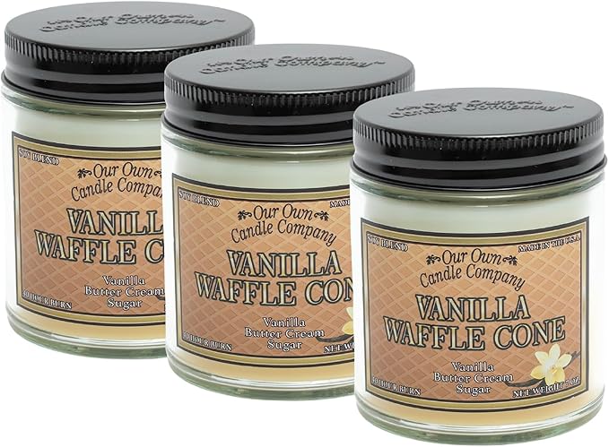 Our Own Candle Company, Vanilla Waffle Cone Scented Mason Jar Candles, 40 Hour Burn Time, 7 Ounces (3 Pack)