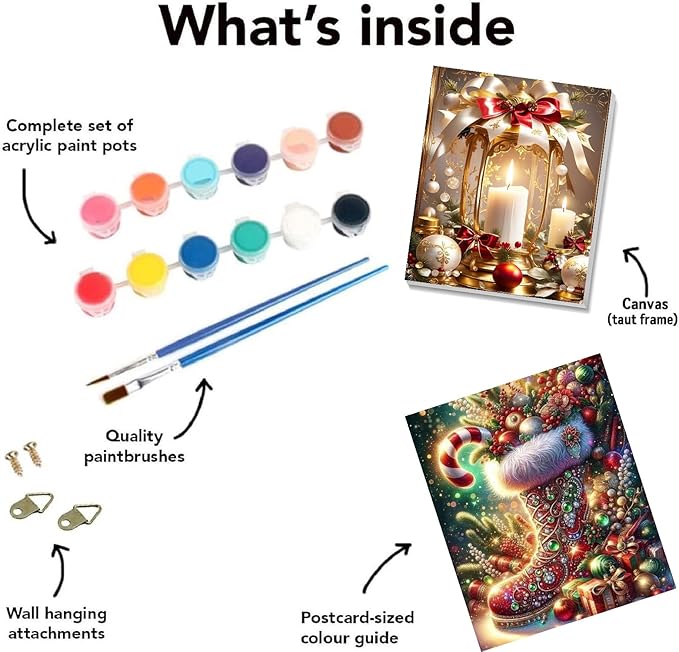 2 pack Christmas Boots Paint by Numbers Kit for Adults Beginner With Framed,Candle Easy Adult Paint by Number Kits on Canvas DIY Painting for Beginners Art by Numbers for Home Wall Decor 10x12 Inch