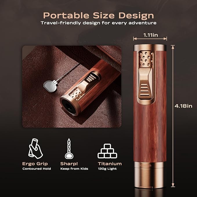 Torch Lighter, All-in-one Torch Lighter with Punch, Holder, Draw Enhancer Tool, Windproof Jet Flame Lighters, Gifts for Men Accessories, Refillable Butane Lighters for Candles, Travel (Without Gas)
