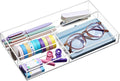 Briwooody Acrylic Desk Drawer Organizer 11 x 6.1 x 1.38 Inch Storage Tray Organizer for Pens, Stationery, Desktop, Office, Bathroom, Kitchen, Makeup Supplies(4 Compartments, Clear)