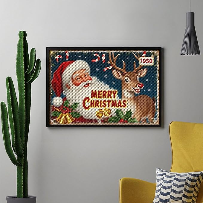 AIVKIEJK Diamond Painting Kits for Adults - Christmas 1950 Santa Claus and Deer Painting DIY 5D Full Drill Diamond Dots Paintings with Diamonds Gem Art and Crafts Home Decor 8"x12"