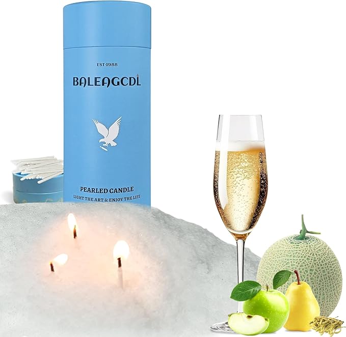 18oz(1.1lb) Pearled Candle with 30 Wicks -MANNYCOM Prosecco Breeze White Scented Candles -Refillable Pearl Waxs - Smokeless Burns up to 110 Hours for Wedding Decor and Crafts
