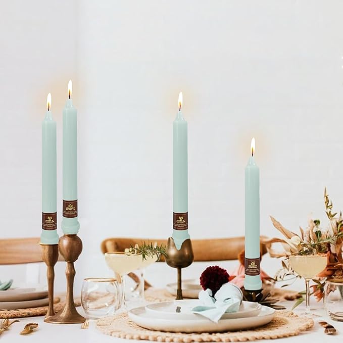Fresh Mint Green Taper Candlesticks 8 Inch Handmade Smokeless Taper Candles 4 Pack Unscented Colored Candle for Home Wedding Dinner Holiday Party