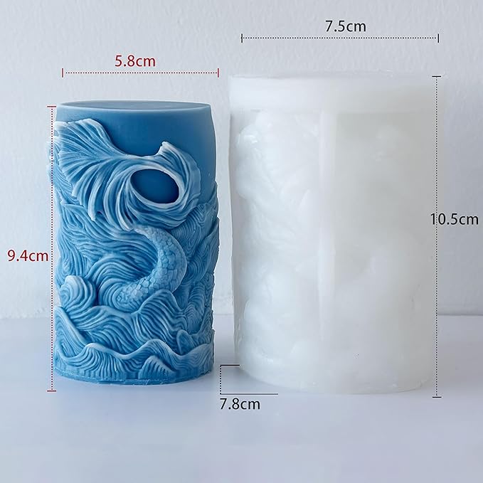 Ocean Animal Cylinder Candle & Resin Mold - Resin Casting Silicone Molds for Home Decor & Candle Making Wave Spiral Mold