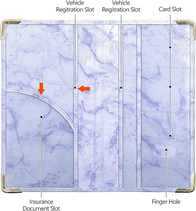 HERRIAT Car Registration and Insurance Card Holder,Marble Leather Vehicle Glove Box Automobile Documents Paperwork Wallet Case Organizer for ID, Key Contact Information Cards,Men&Women