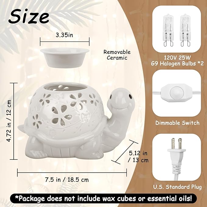 LESES Electric Wax Melt Warmer, Turtle Ceramic Wax Warmer Burner for Scented Cubes, Candle Wax Melter with 2 Light Bulbs Fragrance Oil Warmer for Home Bedroom Aromatherapy Gifts for Mom Grandma