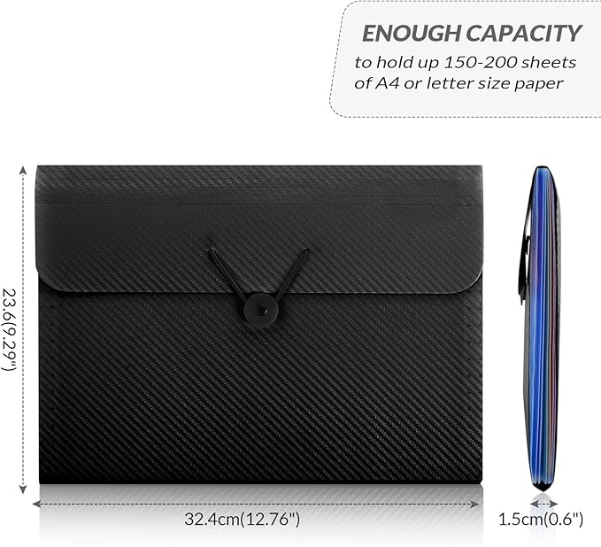 SKYDUE Accordion File Organizer, Expanding File Folder with 7 Pockets, Portable Receipt Paper Bill Document Organizer, Letter/A4 Size Filing Folder School Office Supplies, Black