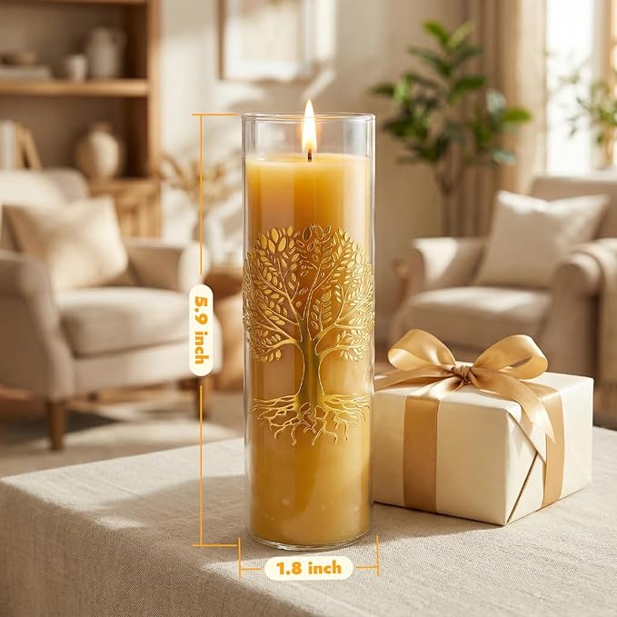 The Tree of Life Pure Beeswax Candles, Single Glass Pack - 160-Hour Burn Time, Clean Burning Long-Lasting Eco-Friendly Candle for Meditation, Prayer & Gift Giving