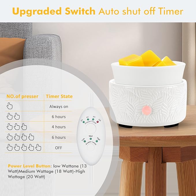 Bobolyn Candle Melts Warmer Burner - Ceramic Essential Oil 3-in-1 Wax Melter with 1 pc Silicone Dish, Timer, Auto Shut Off for Scented Wax Tarts - Aromatherapy for Home, Office, Bedroom & Gifts