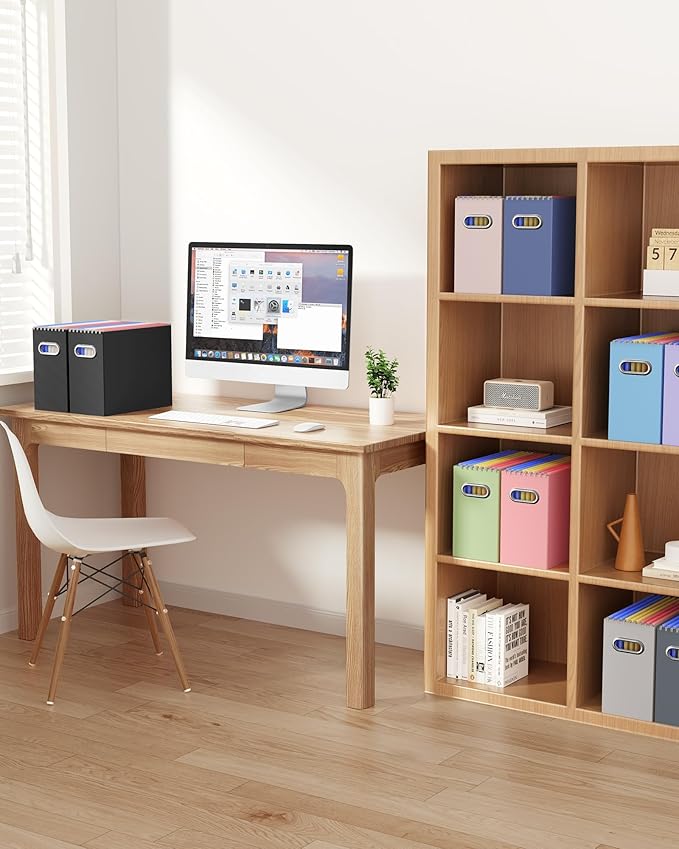 Oterri Cardboard File Organizer Box for Hanging File Folders Letter Size,File Box for Computer Desk,File Cabinet,Working Home,Office,Classroom (Light Pink, Letter Size - 2 Packs)