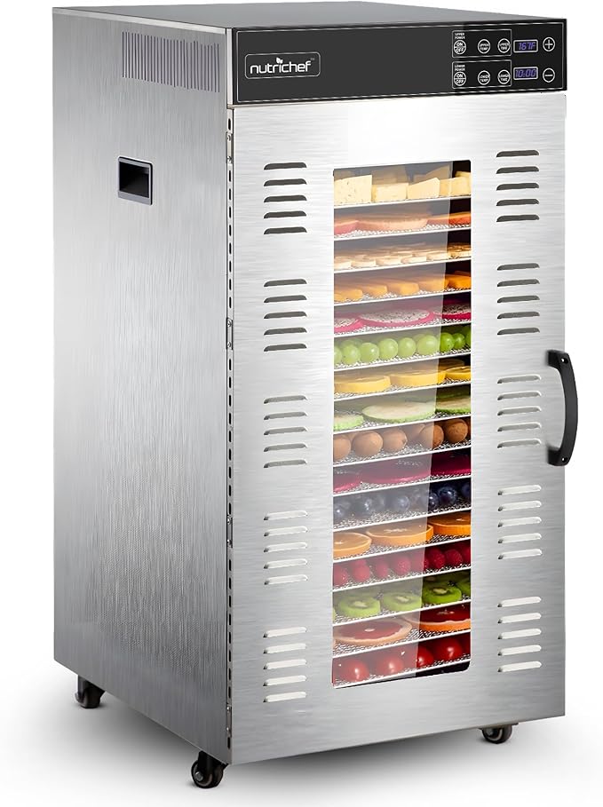 NutriChef Commercial Dehydrator Machine 2000-Watts Electric Food Dehydrator - Extra Large 20 Stainless Steel Trays, Digital Control 167°F Dryer for Jerky, Meat, Dog Treats, Herbs, and Fruit