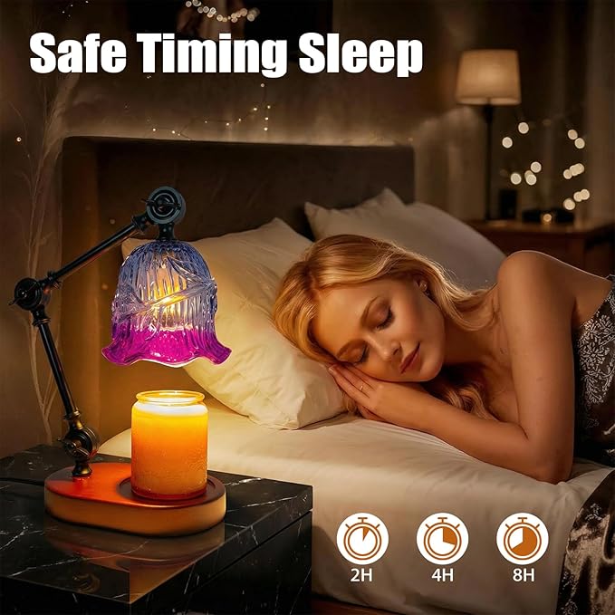 Candle Warmer Lamp, Dimmable Wax Melting Warmer with Adjustable Height, Bedroom Living Room Home Decor, Birthday Relaxation Gifts for Women (Purple1, Flower)
