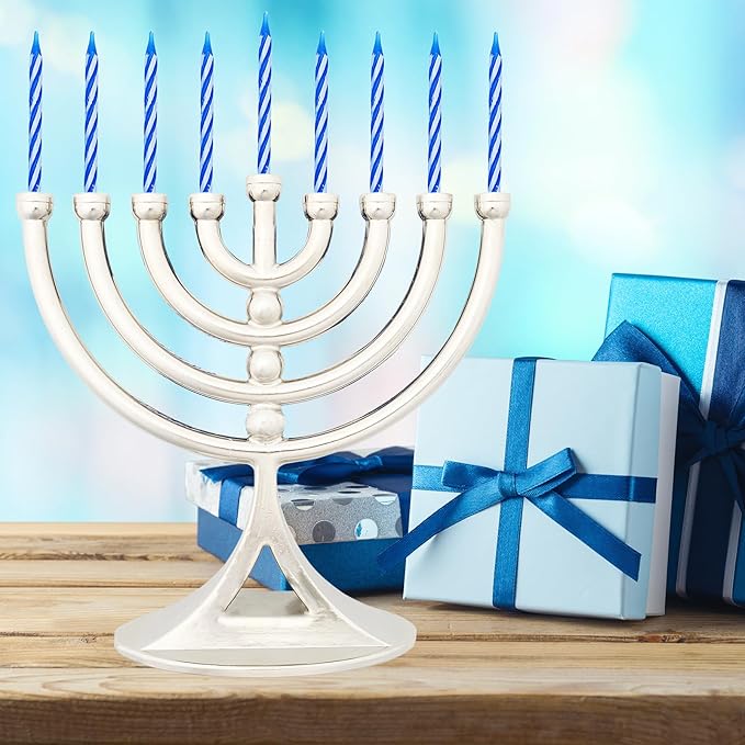 6-Pack Hanukkah Silver Mini Menorah with Candles Classic 5 Inch Great for Travel, Hanukkah Decor Centerpiece