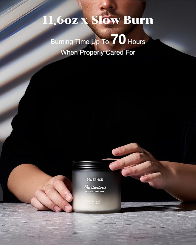M&SENSE Pepper Lavender Scented Candles for Men, 2 Wick 11.6oz 70 Hours Slow Burning Natural Soy Wax for Fall, Organic Black Masculine Candles Home Fragrance Holiday Gift for Him