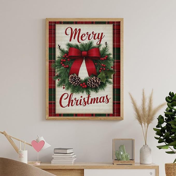 AIVKIEJK Diamond Painting Kits for Adults - Merry Christmas Red Bow & Pine Cones Painting DIY 5D Full Drill Diamond Dots Paintings with Diamonds Gem Art and Crafts Home Decor 12"x16"