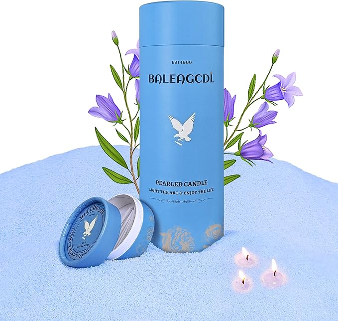 Azure Whisper Pearled Candle – 18 Oz Blue Bell Scented Sand Candles with 30 Wicks | Refillable Blue Wax Long-Lasting Powder 120 Hours Clean Burning for DIY