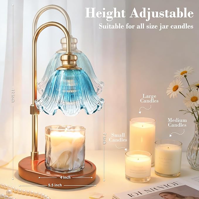 Candle Warmer Lamp with Timer: Birthday Gifts for Women, House Warming Gifts New Home Decor – Height Adjustable Candle Lamp for Mom, Anniversary - Walnut Solid Wood Base, with 2 Bulbs
