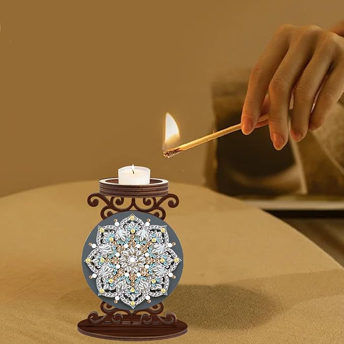 DIY Diamond Candlestick Holders Diamond Art Painting Wooden Home Decoration Holiday Surprise Dress Up Candlestick Ornaments Double-Sided Diamond Mandala Candle Holder Kits Tabletop Decoration
