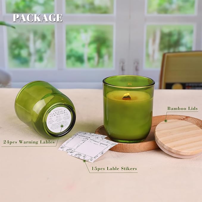LETINE 12PCS Premium 8oz Green Glass Candle Jars with Lids - Bulk Empty Vessels for Candles, Eco-Friendly Candle Containers for Wedding Gifts & Candle Making Supplies, Ideal for Candle Business Owners