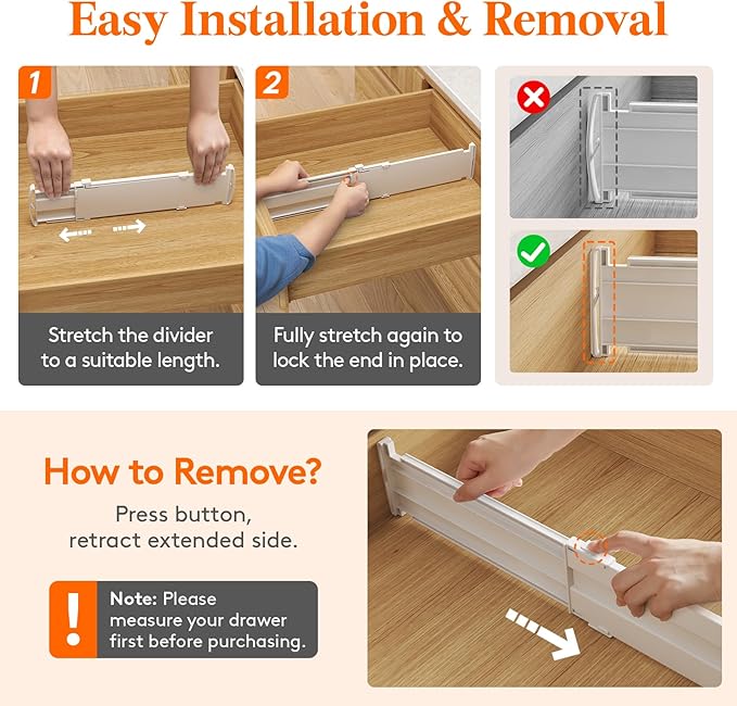 Lifewit 4" Tall 9 Pack Drawer Dividers, 35-56.5cm/13.8-22.2" Expandable Drawer Divider for Clothes, Adjustable Dresser Drawer Organizers, Drawers Separators for Dresser/Bathroom/Closet/Kitchen White