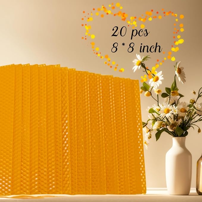 XIANGZHU DIY Candles Sheet, Make Your Own Beeswax Candle Kit - 20 pcs in Orange Color 8 * 8inch with Cotton Wicks, Make Ideal Candles for Adults