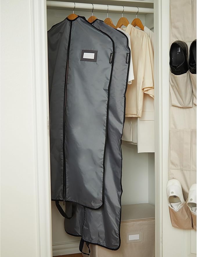 Covermates Keepsakes Garment Bag Set for Closet Storage and Travel – Breathable Suit and Dress Bags with ID Window and Carrying Handles – Heavy-Duty Hanging Wardrobe Protection Set, Grey