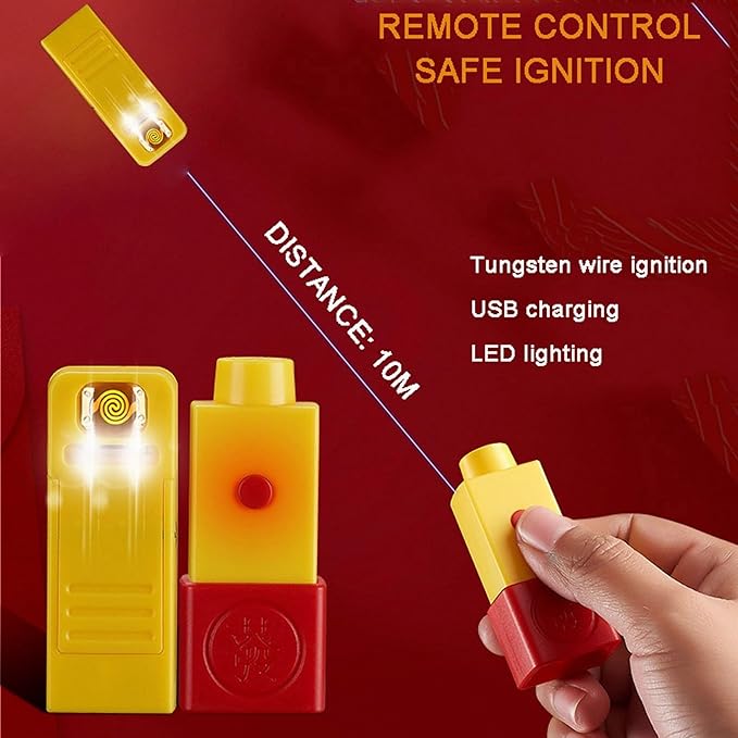 USB Charging Remote Control Lgnition Lighter with Lights, 10M Effective Distance, Flameless Ignition, Electric Lighter for Candle, Camping, Survival, Kitchen