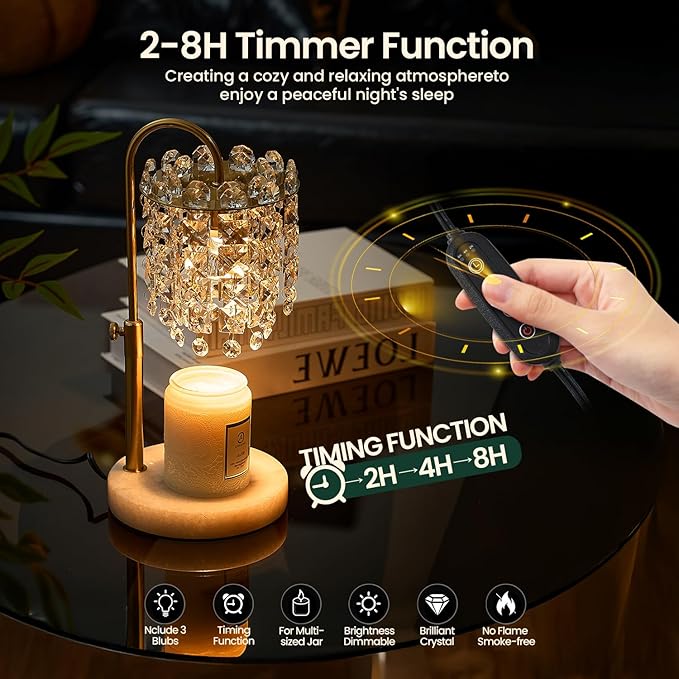 Candle Warmer Lamp with Timer Dimmer Adjustable Height for New Home Bedroom,Vintage Home Decor for Scented JaR 3 Bulbs for New Home Decor, Women Mom Christmas Birthday Gifts,Black (Gold)