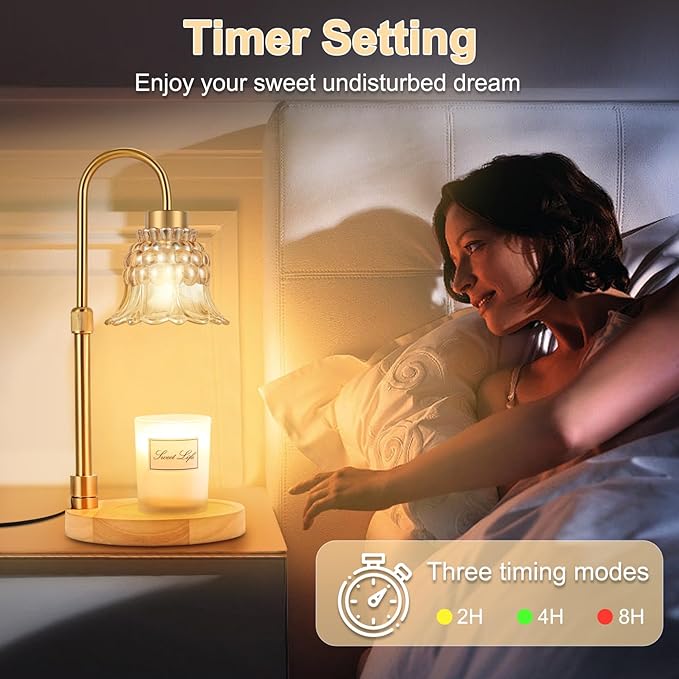 Candle Warmer Lamp with Timer & 3 Bulbs, Dimmable Electric CandleLight Adjustable Height and Brightness Candle Wax Warmer for Jar Candles Bedroom Home Decor House Warming Gift for Women (Amber)