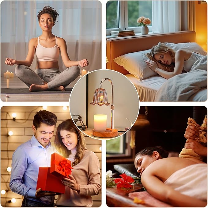Candle Warmer Lamp Electric: Timer Dimmer Candles Warming Jar Light - Height Adjustable Dimmable Warmers Lamps - Flower No Flame Lamps with Heat Warm Melt Wax - Home Bedroom Decor Table Light