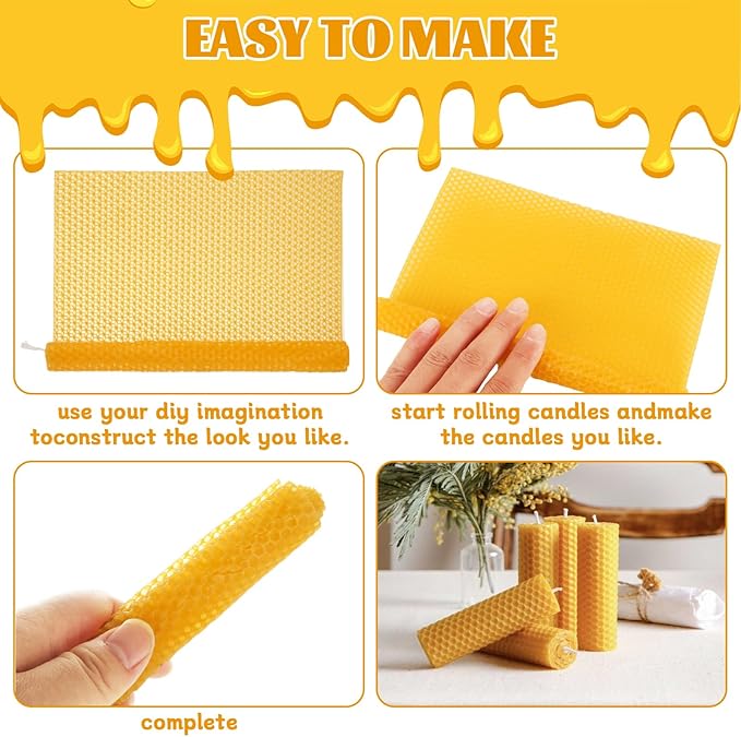 GBACHOOSE 8x8 inch Beeswax Sheets for Candle Making, 24PCS Beeswax Sheets Beeswax Candle Sheet for Candle Making Rolling DIY Kits, Wax Candle Sheets Create Your Own Unique Candles(Yellow)