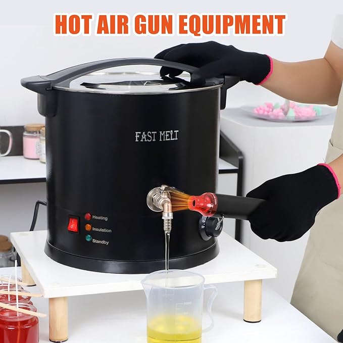 FAST MELT 10L Electric Wax Melter Kit for Candle Making, 30-110 ℃ Digital Temp Control, Easy-Pour Spout, Heat Gun, Gloves & Measuring Cup, Professional Home Candle Business Starter Equipment