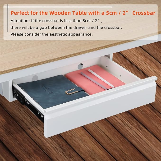 Under Desk Drawer 18", Pull-out Storage Organizer with Tall Brackets Mounted Under Wooden Table with a Max 2" Crossbar, White_Tall Version