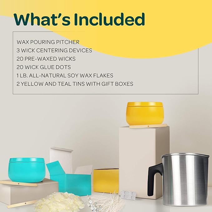 Hearts & Crafts DIY Complete Soy Wax Candle Making Kit - 1lb Soy Candle Wax and All Candle Making Supplies Included and Candle Jars - Complete DIY Candle Making Kit for Adults, Kids, & Beginners