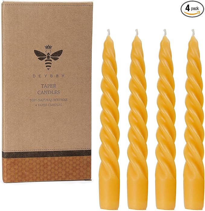 DEYBBY 7 inch Spiral Beeswax Candles Set of 4 - Dripless and Smokless Twisted Pure Bees Wax Candle for Home Decor & Gift Any Occasions