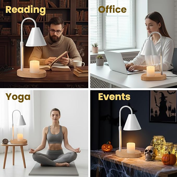 Lavalay Candle Warmer Lamp – App-Controlled Dimmable Warmer Light with Timer & Adjustable Height – Modern Flameless Silver Candle Melter lamp with Wood Base for Jar Candles– Gift for Mom & Women