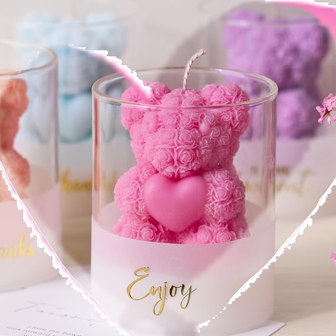 Rose Bucket Candle Kit Handmade Gift Soy Wax Beads for Candle Making Rose Silicone Mold 3D Flower Candle Molds All in One Kit Accessories Set Valentine's Day Gift (Silvery)