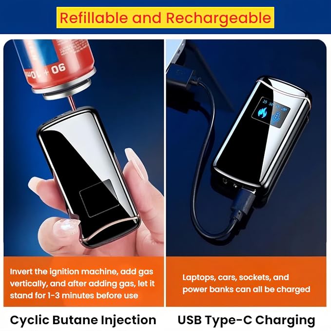 Smart Butane Lighter, Voice-Activated Sensor Torch Lighter with 4 Ignition Modes, Windproof Red Flame Refillable Lighters (Without Fuel) (Black Ice)
