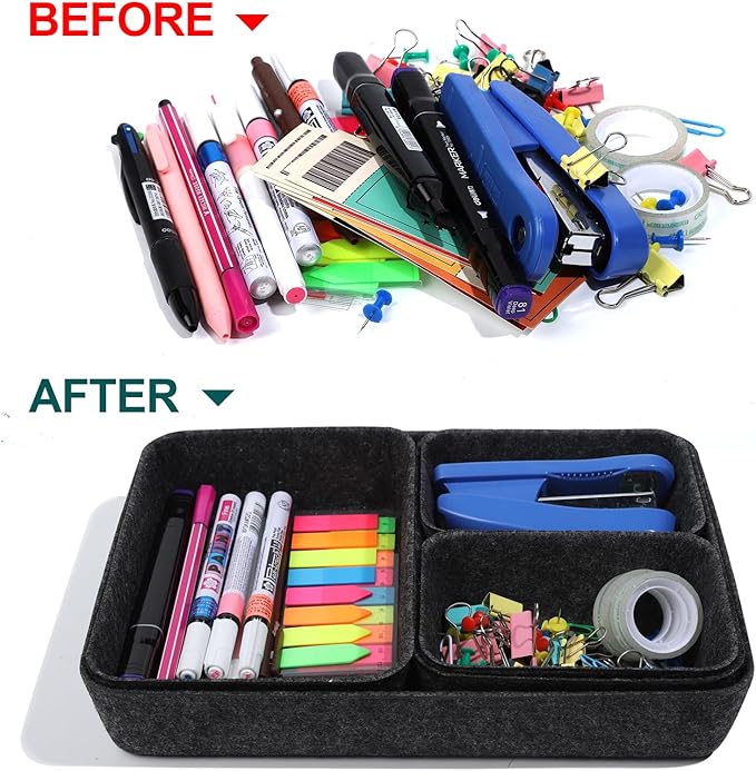 HNYYZL Desk Drawer Organizer,7 Pack Felt Drawer Organizer Shallow Drawer Organizers Felt Storage Bins,Desk organizer trays (Gray)