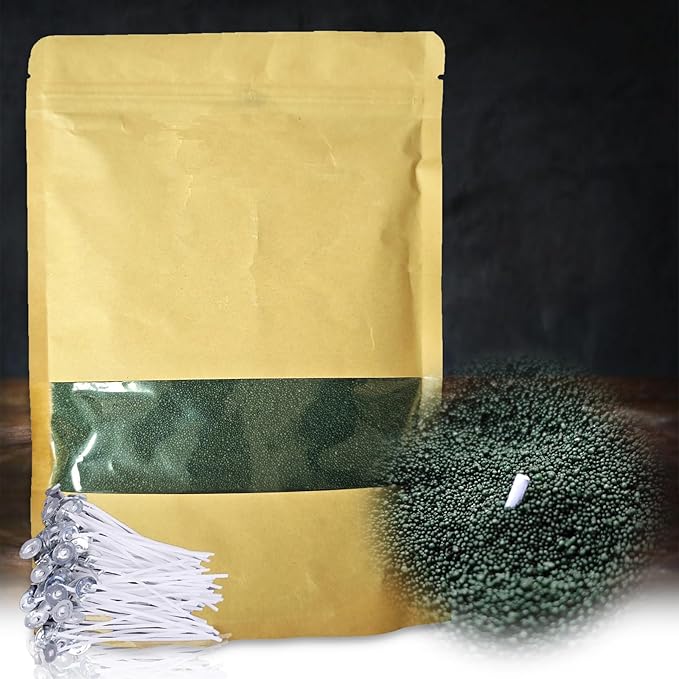 DRMAISON Pearled Candle Wax Sand DIY Kit - 35.3 oz, Dark Green, Non-Toxic&Smoke-Free, Refillable with 60 Wicks, Long-Lasting Flame, Highly Customizable for Wedding, Party&Holiday Decor